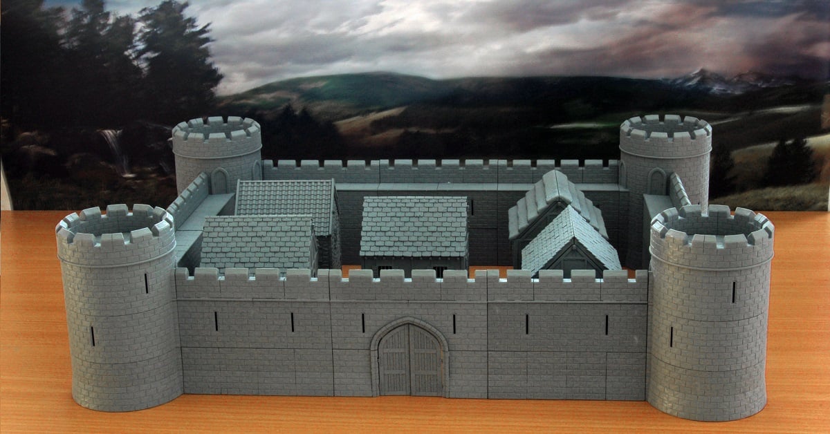 The Large Castle Set is now available to buy. It is made up of 4 Towers, 8 Walls, 2 Gates, 4 Connectors and 5 Buildings.