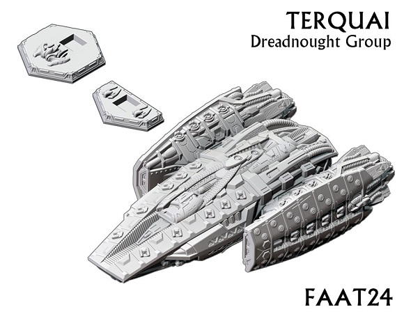 This boxed set includes 1 Resulka Class Dreadnought, 1 Large SRS Token and 1 Small SRS Token