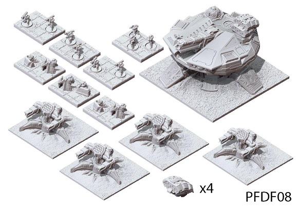 The Dindrenzi utilise many Sky Drop assets in a bid to disrupt their enemies. One of these assets is the fearsome Charon Heavy Command Drop Pod which is used to concuss and disorient its enemies prior to the execution of its core responsibility - the delivery of vicious Nyx Grand Companies. These troops are massed together into a larger formation than normal, and can easily overwhelm their foes in massed close quarters battle. Beyond its troop delivery role, the Charon also acts as static Artillery Command, bringing in low-orbit artillery to be targeted at locations of high enemy resistance.