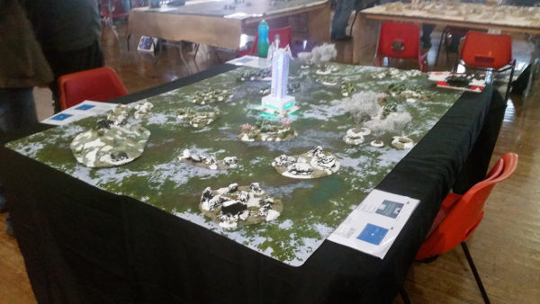 Beyond the Gates of Antares table with LED-illuminated terrain. 